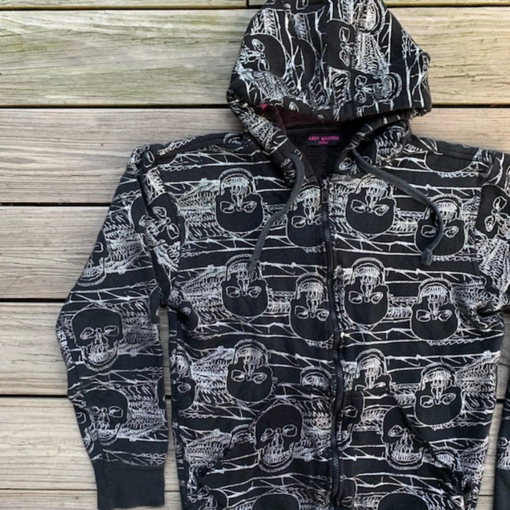 Crazy vintage punk Y2K Andy Warhol skeleton skulls hoodie